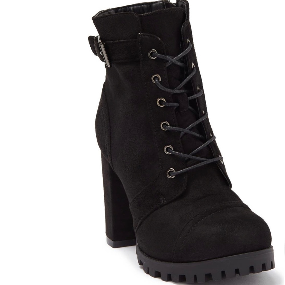 Women Ankle Boots Round Toe Black Suede Block Heel Lace Up Zipper Size 8